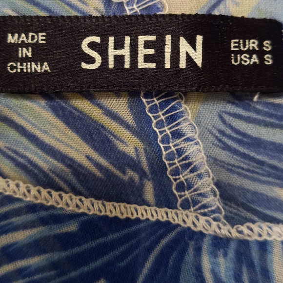 SHEIN Tropical Beach Cover-Up or Blouse Blue Palm Trees and Tassels - Picture 9 of 10